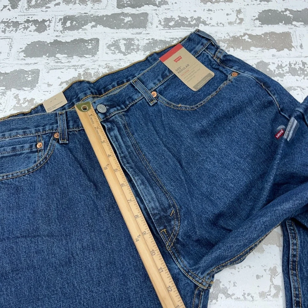 Levis 505 Jeans Men 40x32 Regular Fit Dark Blue Wash Denim Pants Adult CC4 - Picture 9 of 16